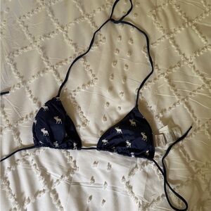 Old School Abercrombie Navy Triangle Bikini Top with White Moose Print